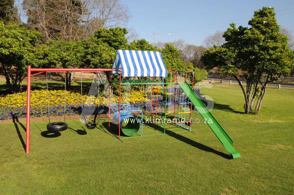 Senior Jungle Gym With Drum + 3m Steel Slide  + Swing Attachment With 2 Tyre Swings
