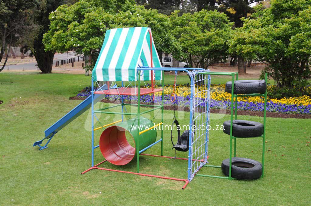 Junior Jungle Gym With Tent + 2m Steel Slide + Tyre Tunnel Attachment